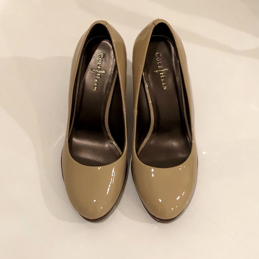 Cole Haan Patent Tan Platform Heels